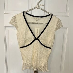 Ivory Lace Top with Black Trim- NWT